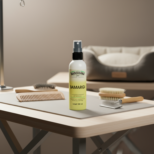 Mascosana - Bamargi Glanzspray für Hunde, Katzen & Pferde - 100 ml 2-Phasen Glanzkur mit Arganöl - Vegan Mascosana